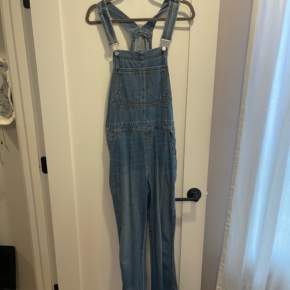 GAP Straight Leg Blue Denim Overalls, Medium Tall